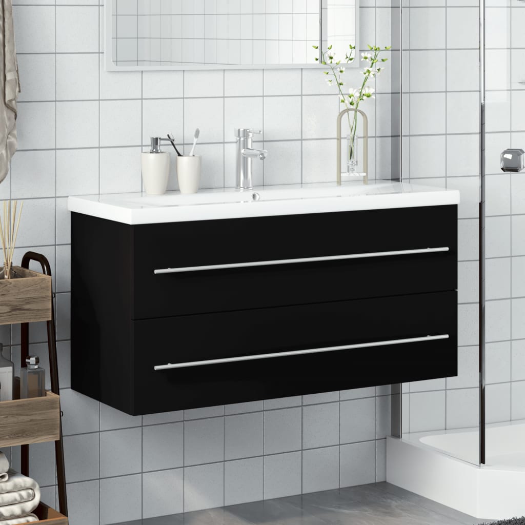 Armoire lavabo de salle de bain avec bassin intégré noir - XIOS