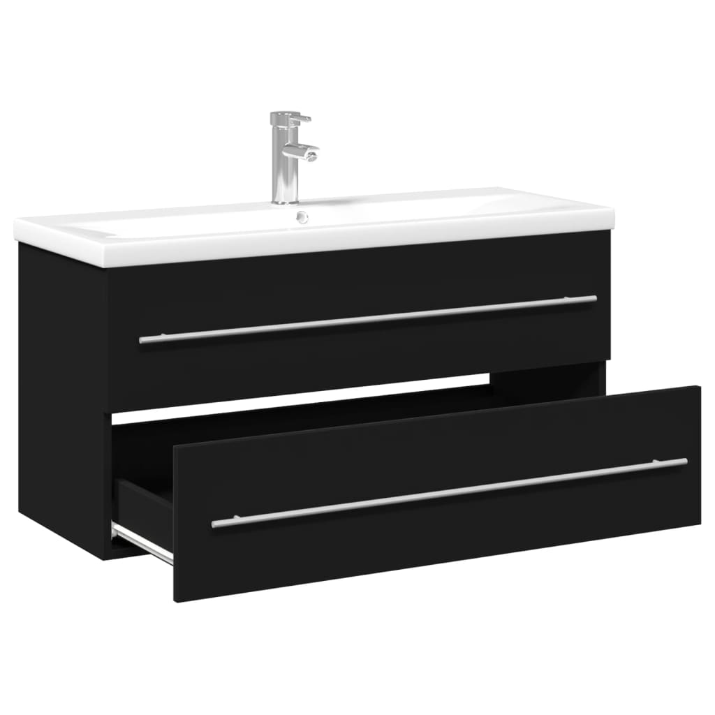 Armoire lavabo de salle de bain avec bassin intégré noir - XIOS