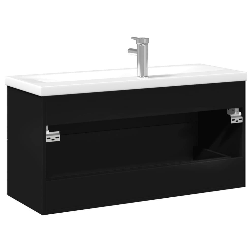 Armoire lavabo de salle de bain avec bassin intégré noir - XIOS