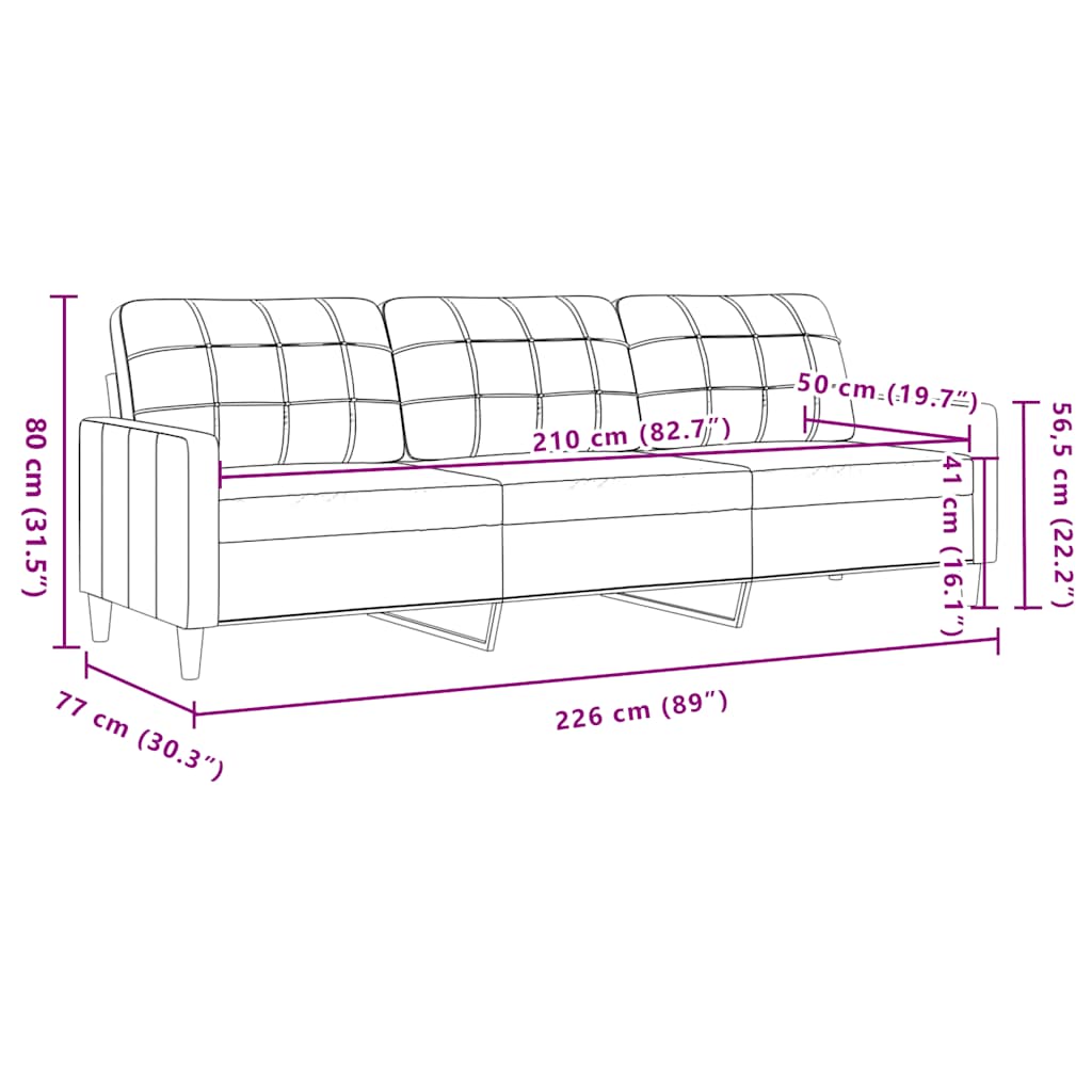 Canapé à 3 places Noir 210 cm Tissu - XIOS