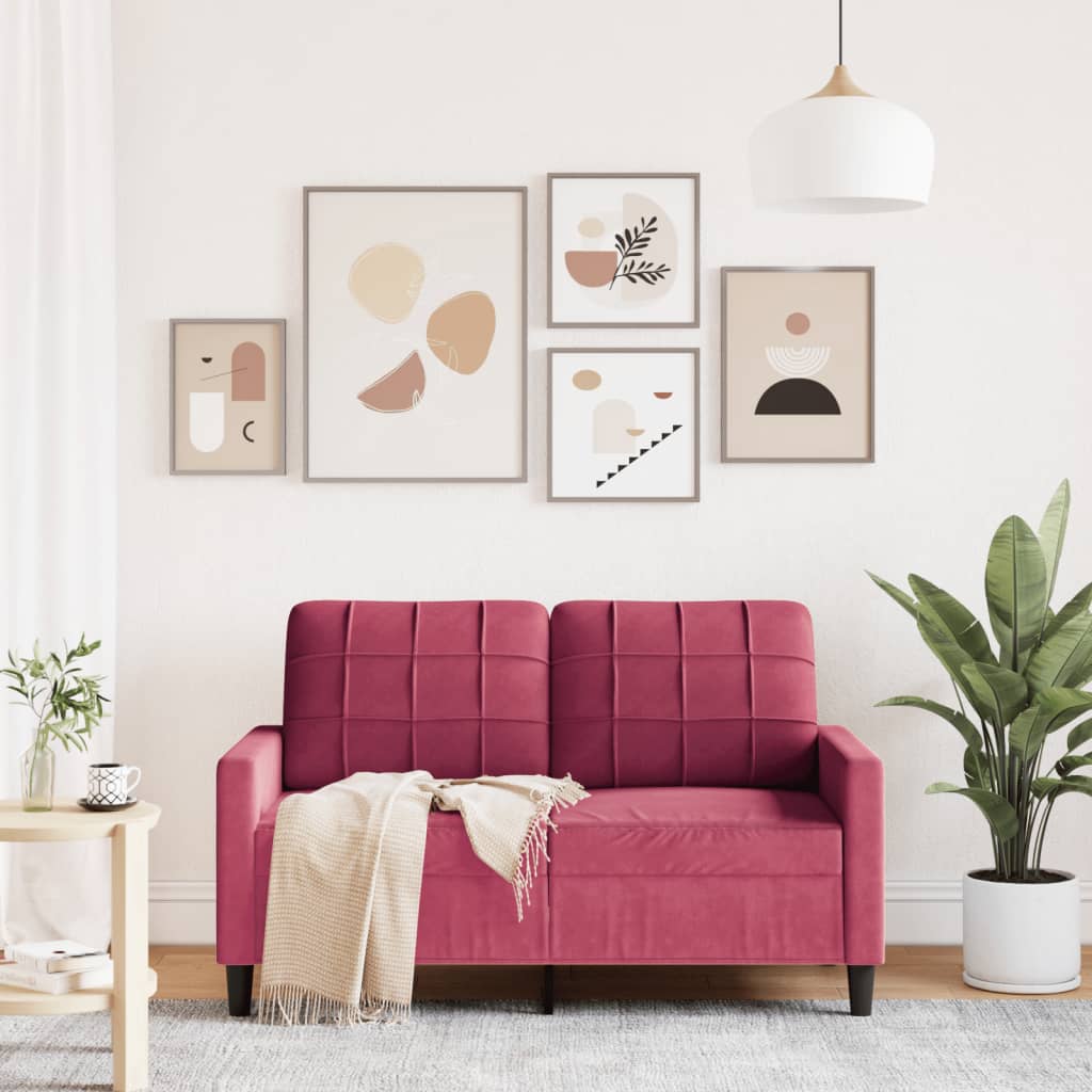 Canapé à 2 places Rouge bordeaux 120 cm Velours - XIOS