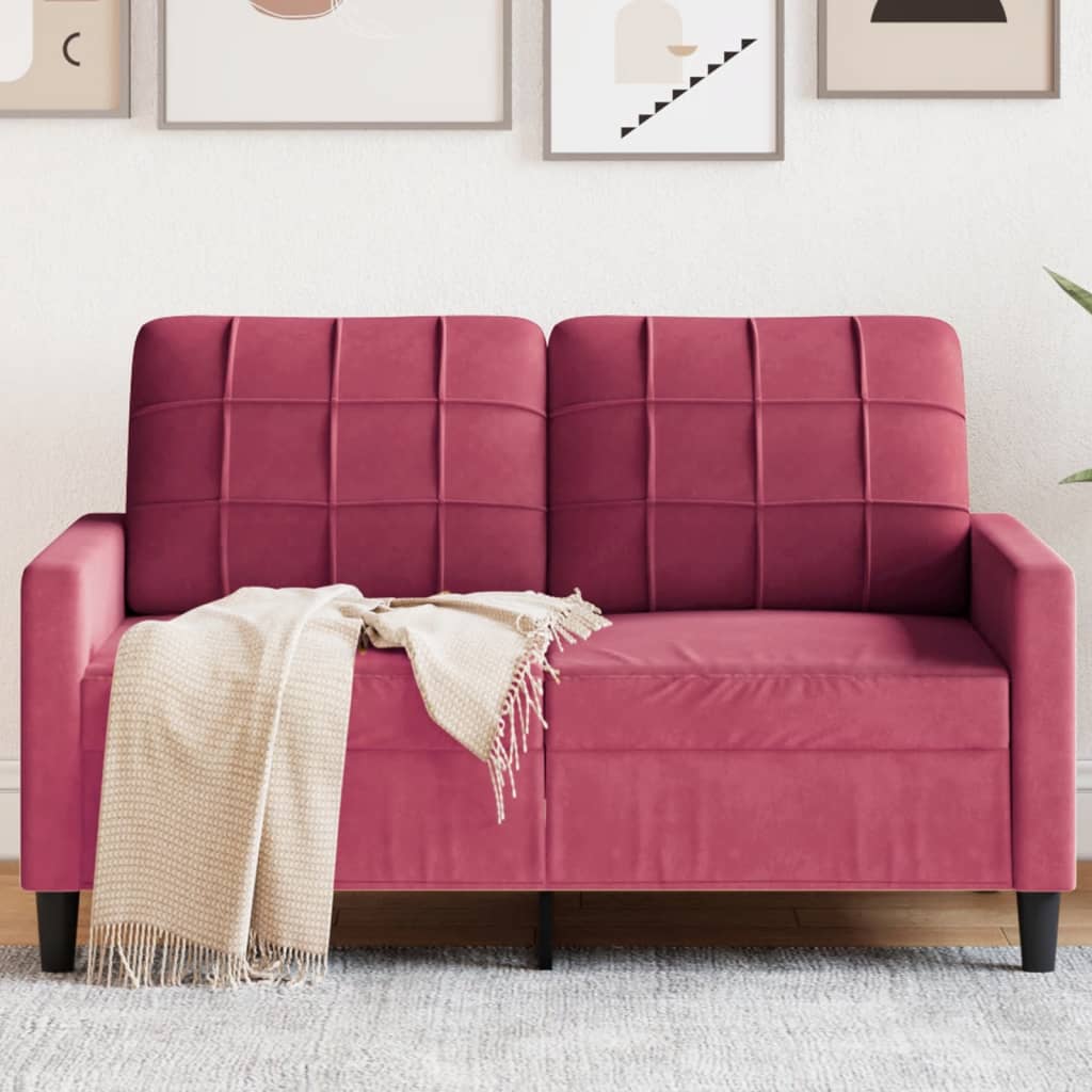 Canapé à 2 places Rouge bordeaux 120 cm Velours - XIOS