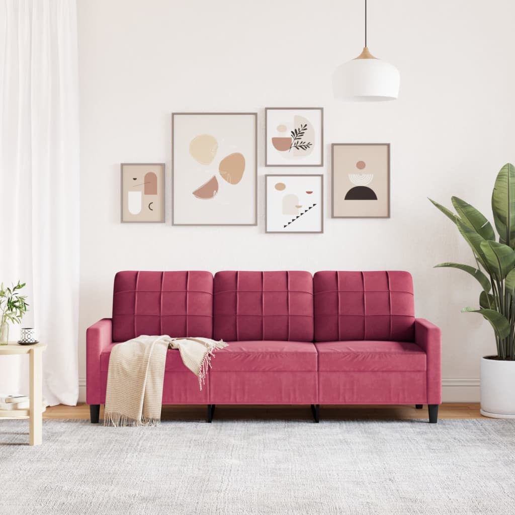 Canapé à 3 places Rouge bordeaux 180 cm Velours - XIOS