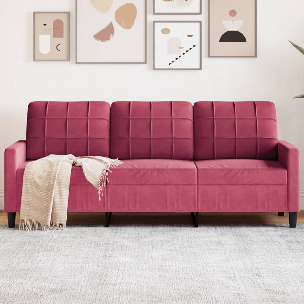 Canapé à 3 places Rouge bordeaux 180 cm Velours - XIOS