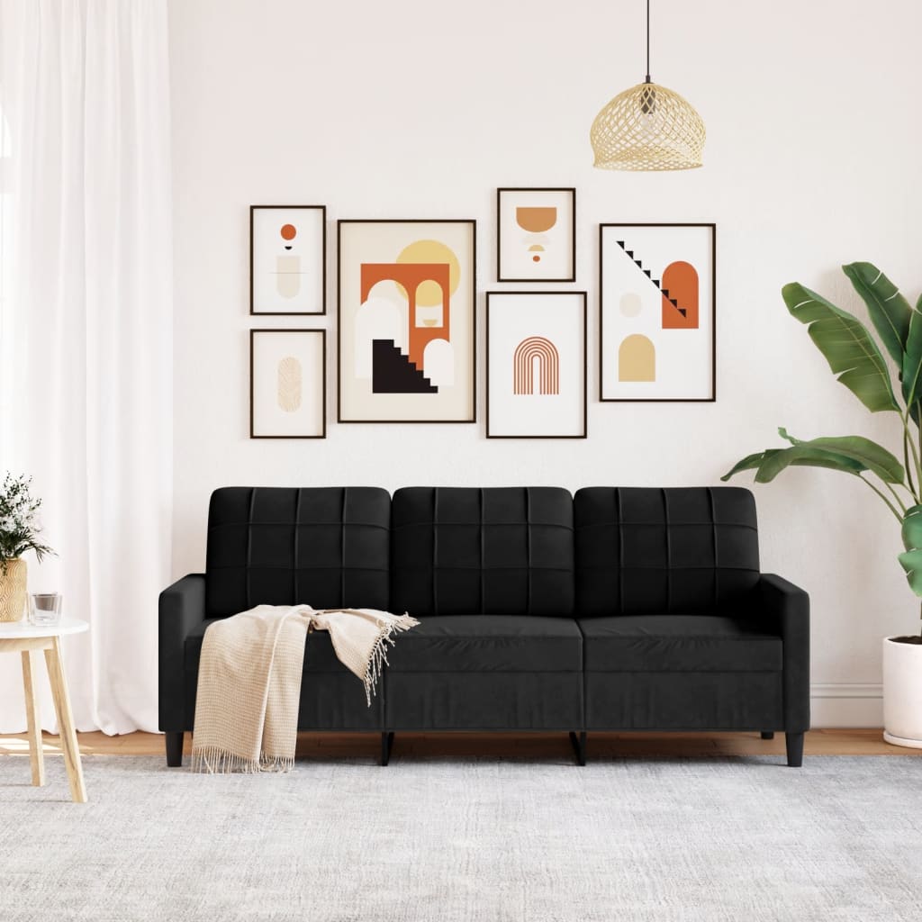 Canapé à 3 places Noir 180 cm Velours - XIOS