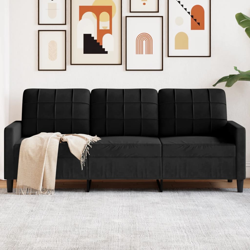Canapé à 3 places Noir 180 cm Velours - XIOS