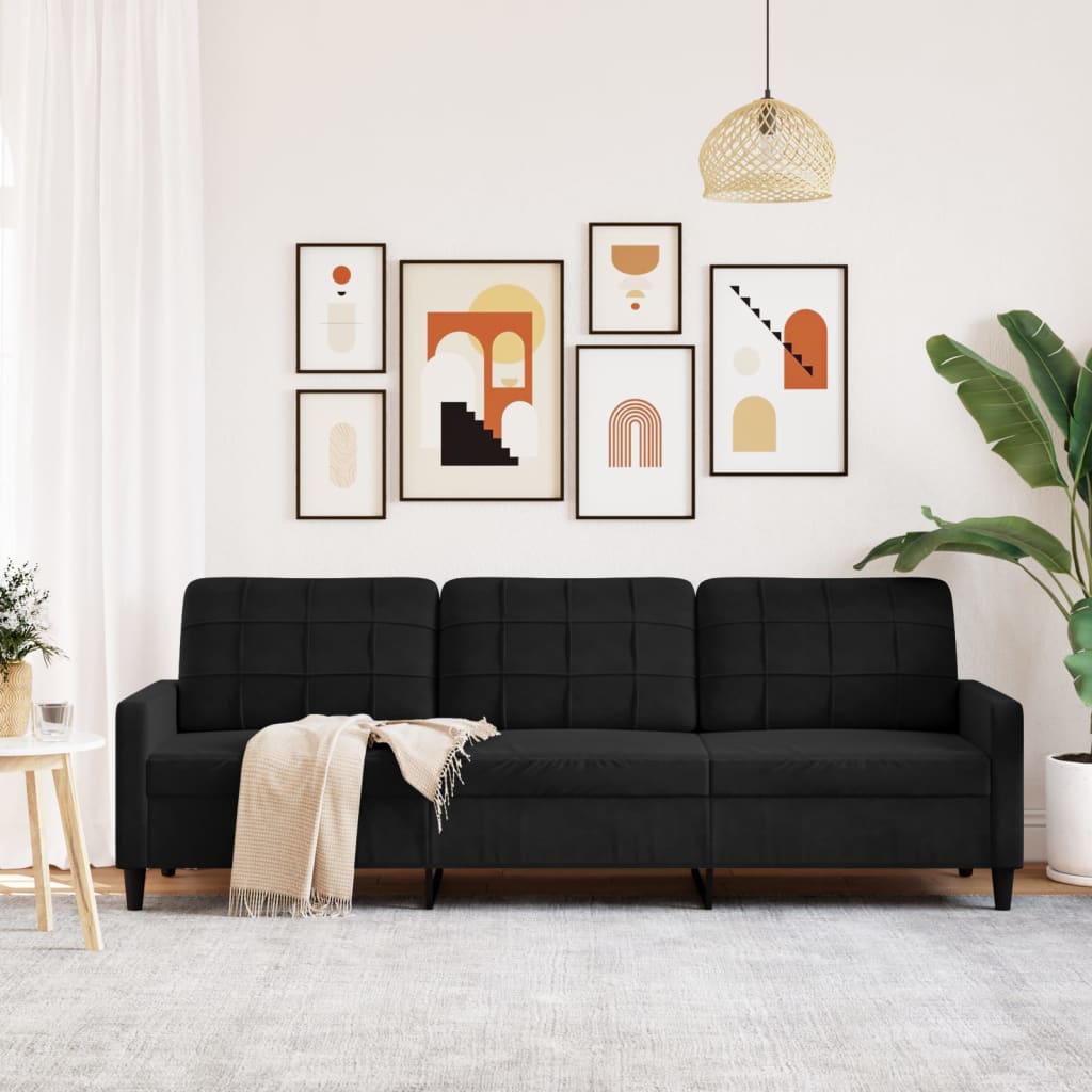 Canapé à 3 places Noir 210 cm Velours - XIOS