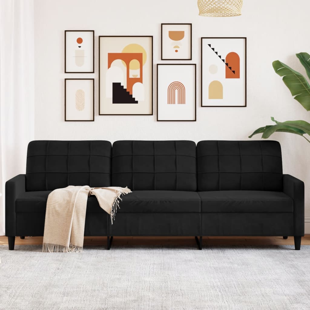 Canapé à 3 places Noir 210 cm Velours - XIOS