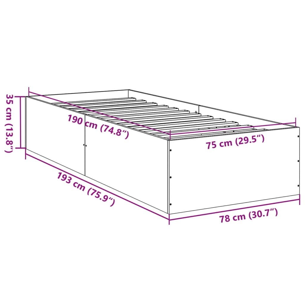 Cadre de lit sans matelas noir 75x190 cm bois ingénierie - XIOS