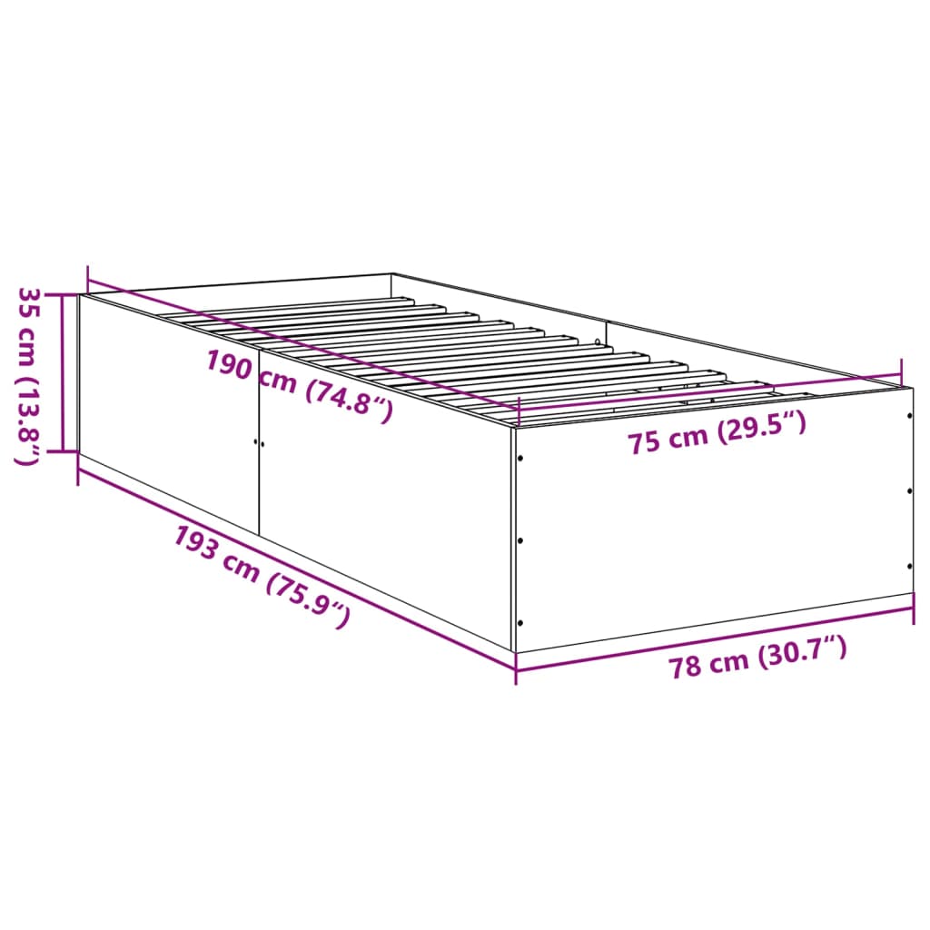 Cadre de lit sans matelas chêne fumé 75x190cm bois d'ingénierie - XIOS