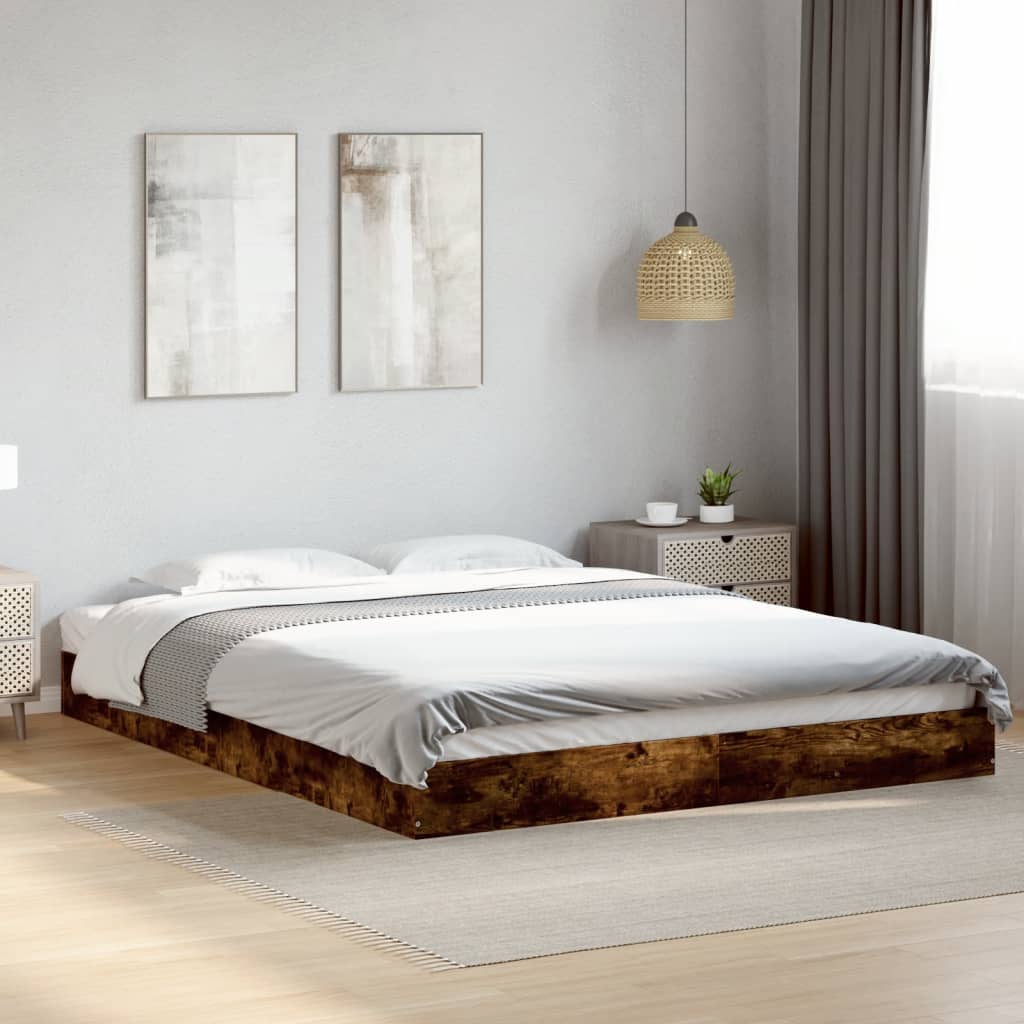 Cadre de lit sans matelas chêne fumé 160x200 cm bois ingénierie