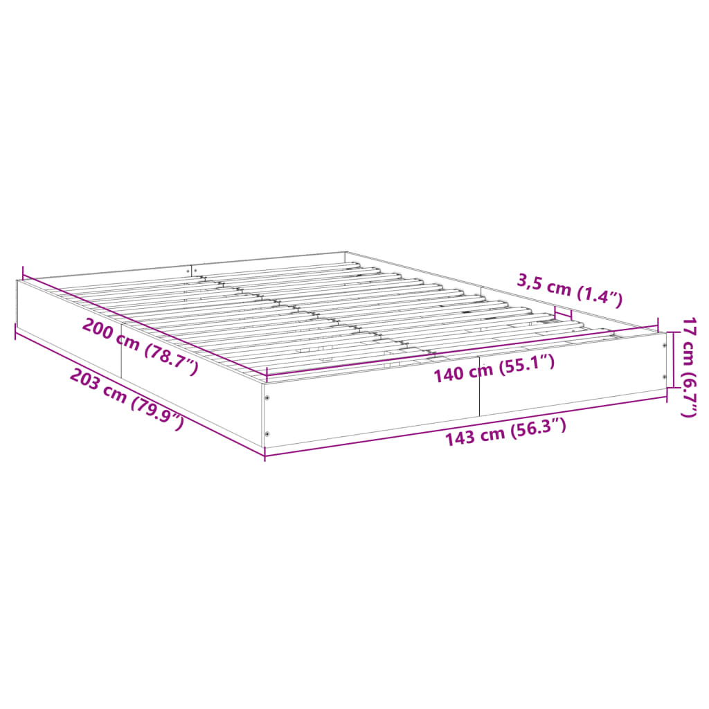 Cadre de lit sans matelas gris béton 140x200 cm - XIOS