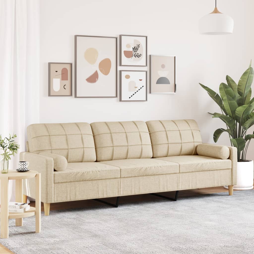 Canapé 3 places avec oreillers décoratifs crème 210 cm tissu - XIOS