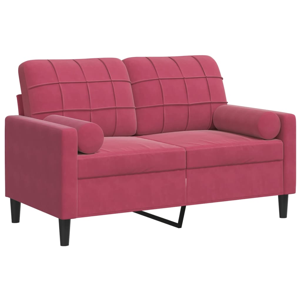 Canapé 2 places avec oreillers bordeaux 120 cm velours - XIOS