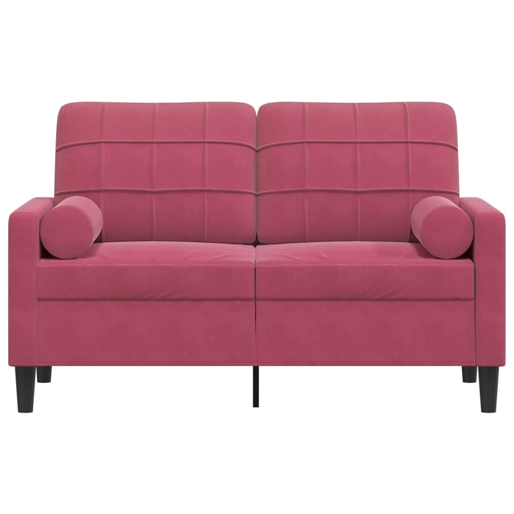 Canapé 2 places avec oreillers bordeaux 120 cm velours - XIOS