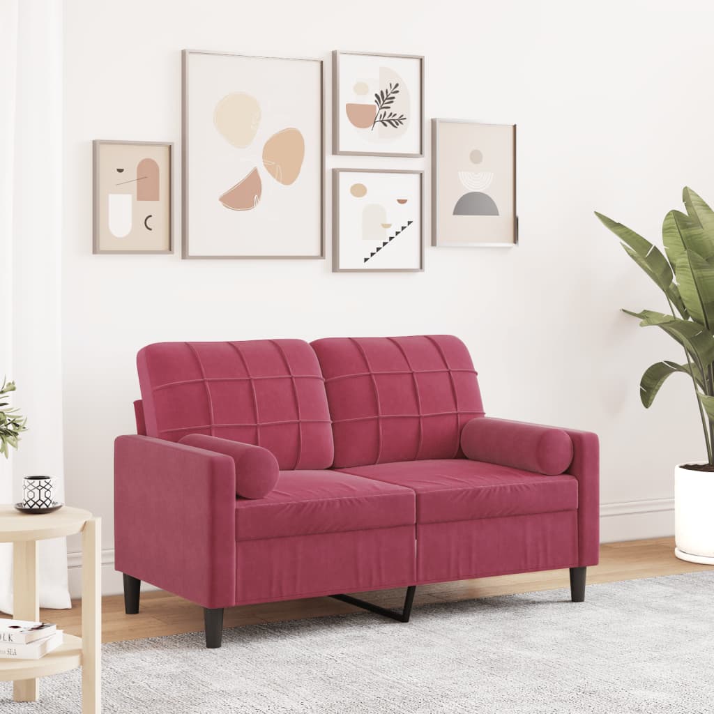Canapé 2 places avec oreillers bordeaux 120 cm velours - XIOS
