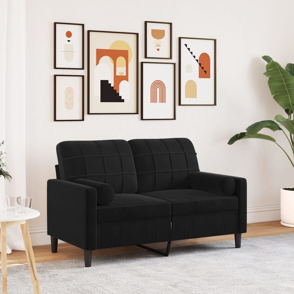Canapé 2 places avec oreillers décoratifs noir 120 cm velours - XIOS
