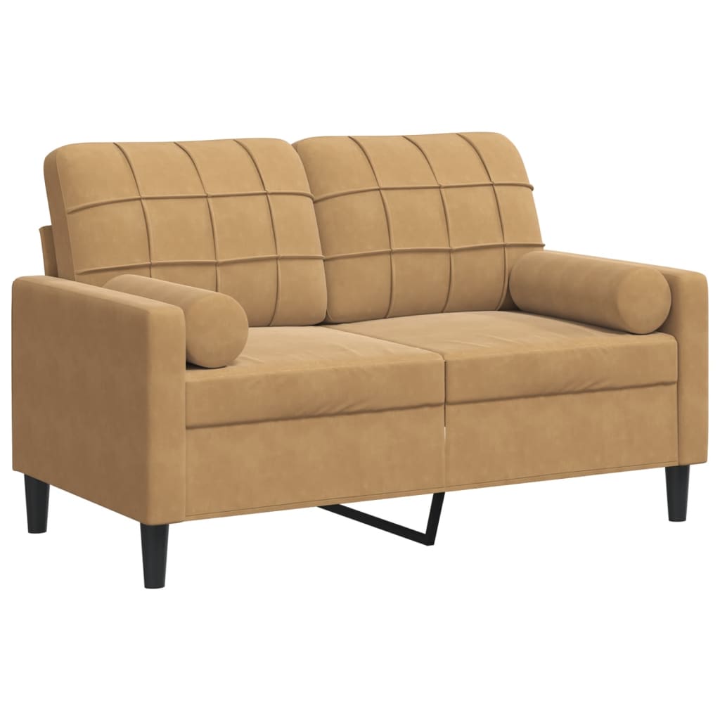 Canapé 2 places avec oreillers décoratifs brun 120 cm velours - XIOS
