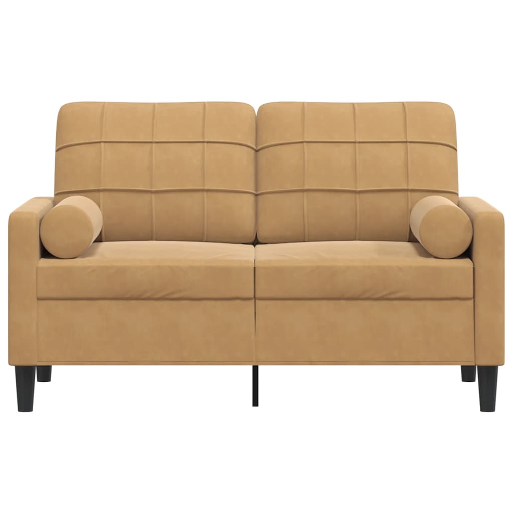 Canapé 2 places avec oreillers décoratifs brun 120 cm velours - XIOS