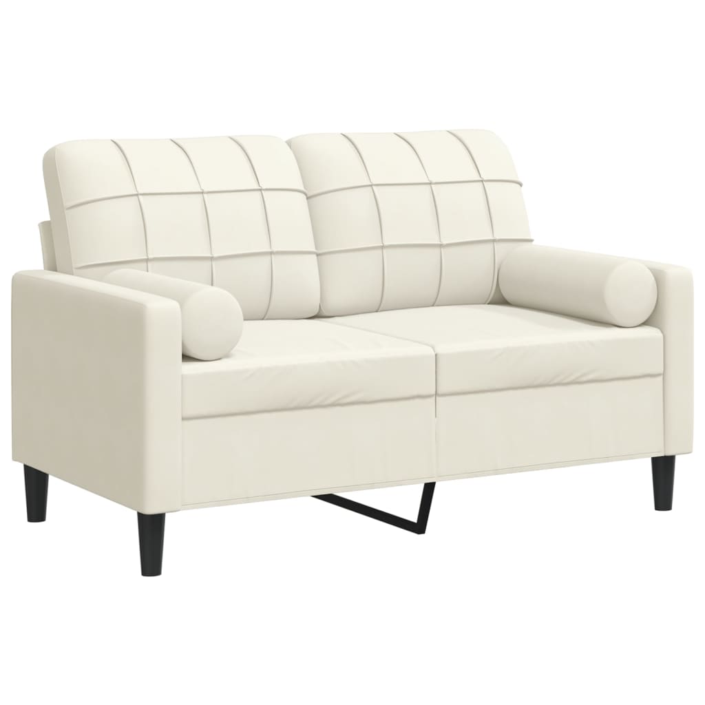 Canapé 2 places avec oreillers décoratifs crème 120 cm velours - XIOS