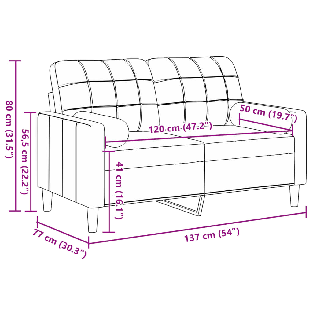 Canapé 2 places avec oreillers décoratifs crème 120 cm velours - XIOS