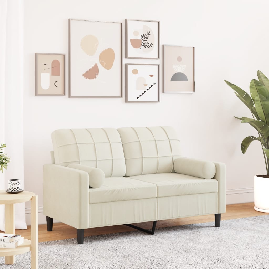 Canapé 2 places avec oreillers décoratifs crème 120 cm velours - XIOS