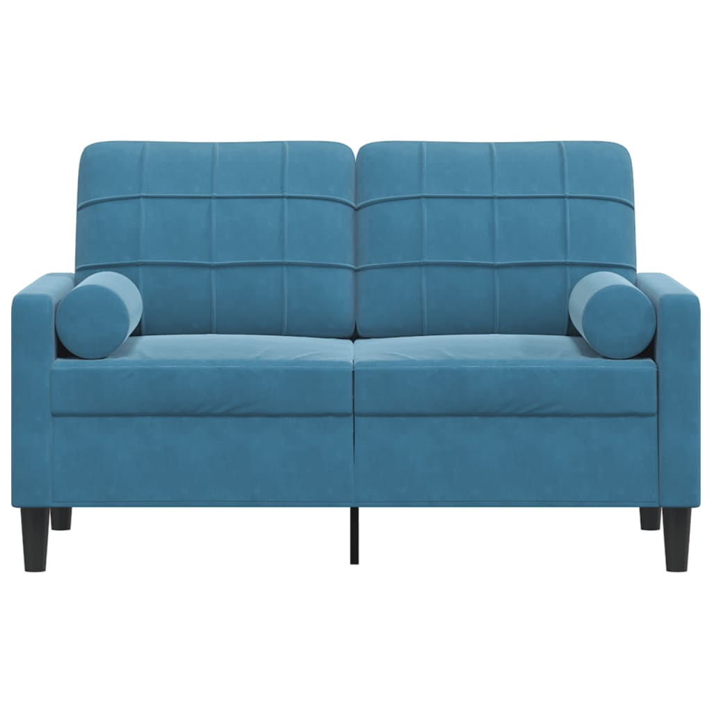 Canapé 2 places avec oreillers décoratifs bleu 120 cm velours - XIOS