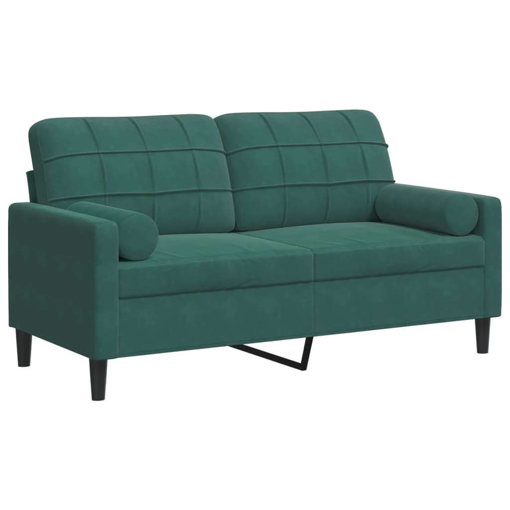 Canapé 2 places avec oreillers vert foncé 140 cm velours - XIOS