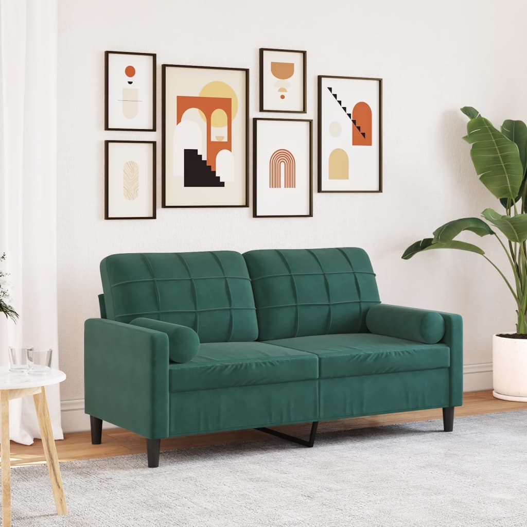 Canapé 2 places avec oreillers vert foncé 140 cm velours - XIOS