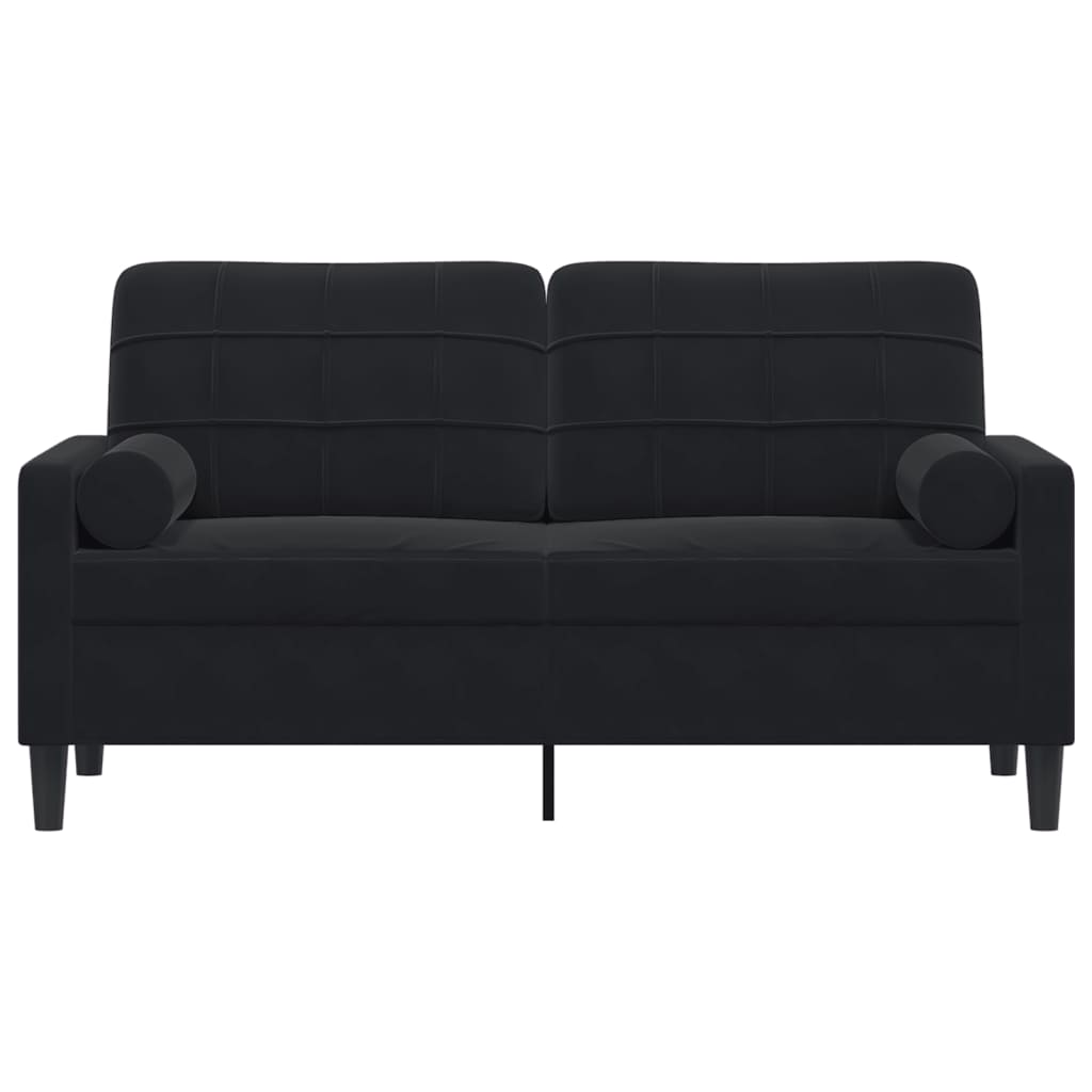 Canapé 2 places avec oreillers décoratifs noir 140 cm velours - XIOS
