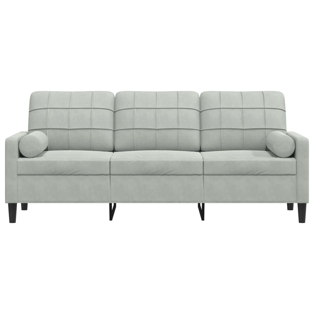 Canapé 3 places avec oreillers gris clair 180 cm velours - XIOS