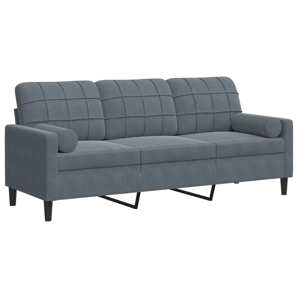 Canapé 3 places avec oreillers gris foncé 180 cm velours - XIOS