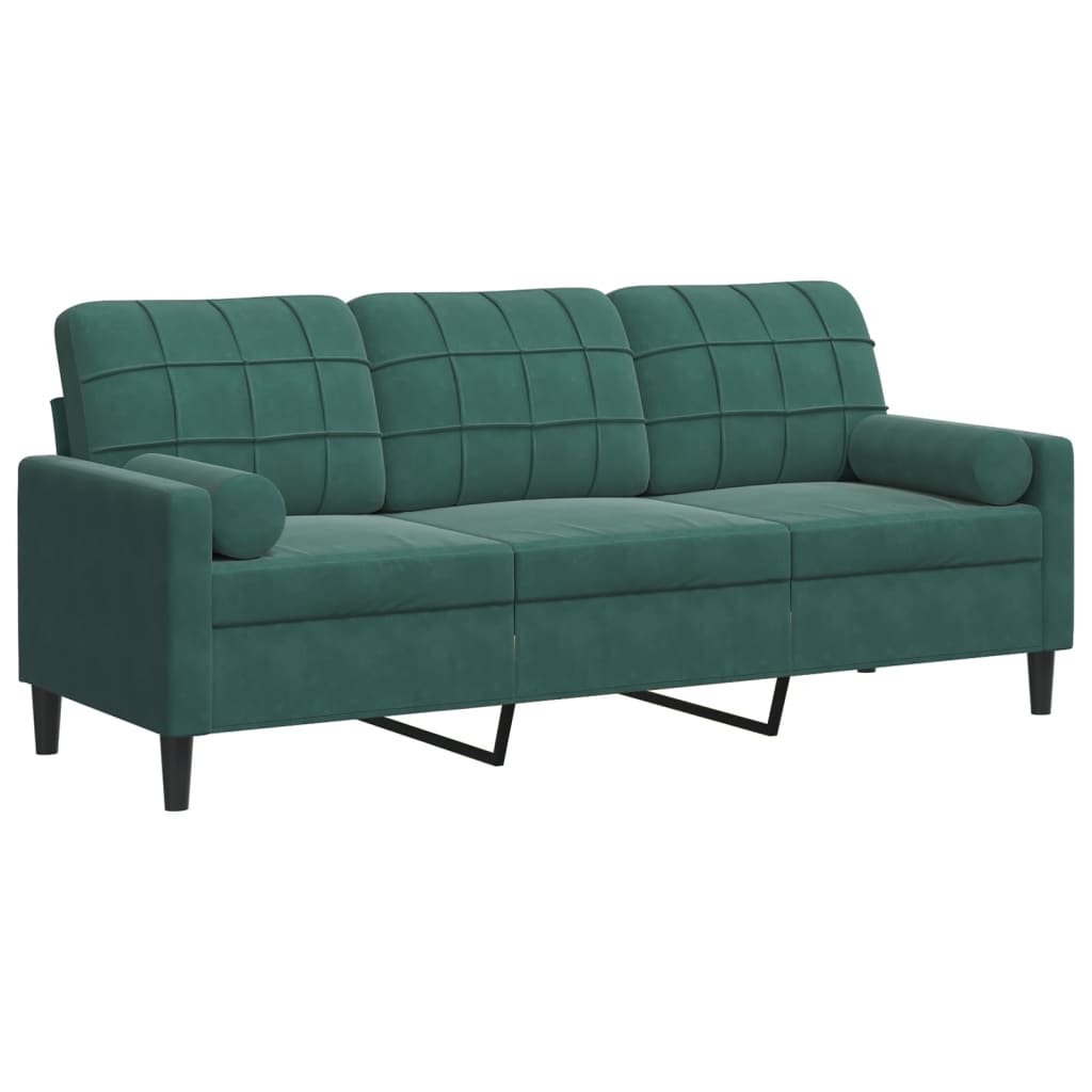 Canapé 3 places avec oreillers vert foncé 180 cm velours - XIOS