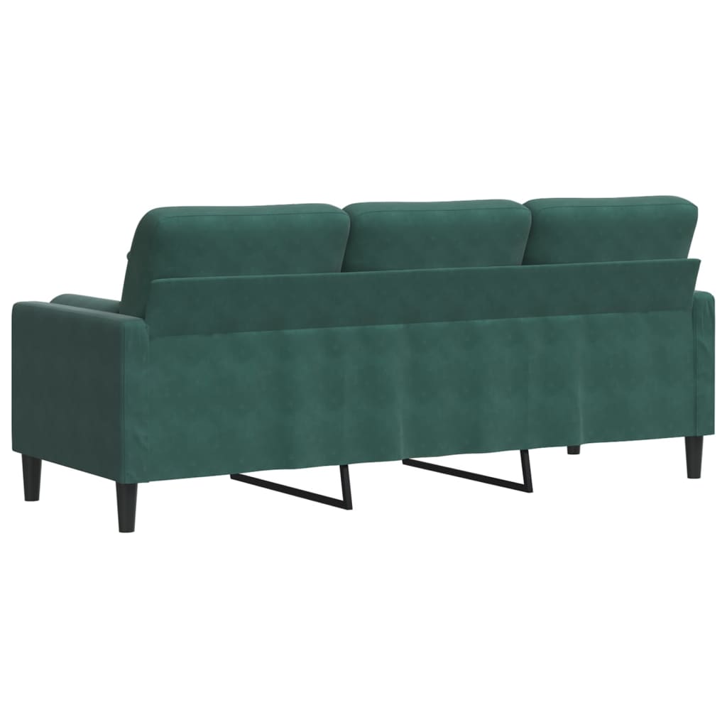 Canapé 3 places avec oreillers vert foncé 180 cm velours - XIOS