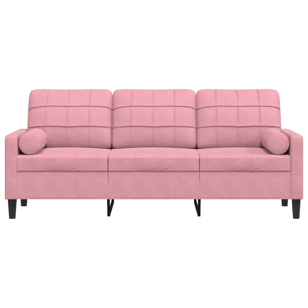 Canapé 3 places avec oreillers décoratifs rose 180 cm velours - XIOS