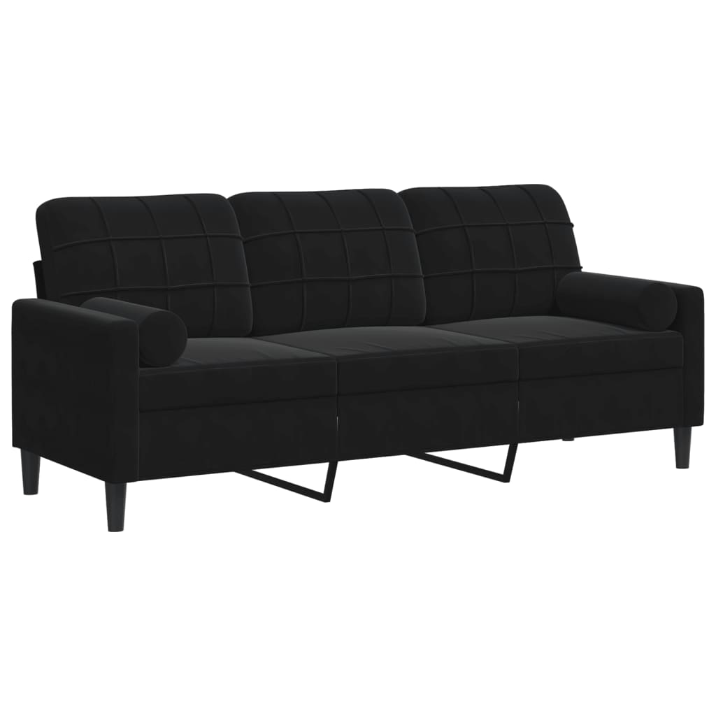Canapé 3 places avec oreillers décoratifs noir 180 cm velours - XIOS