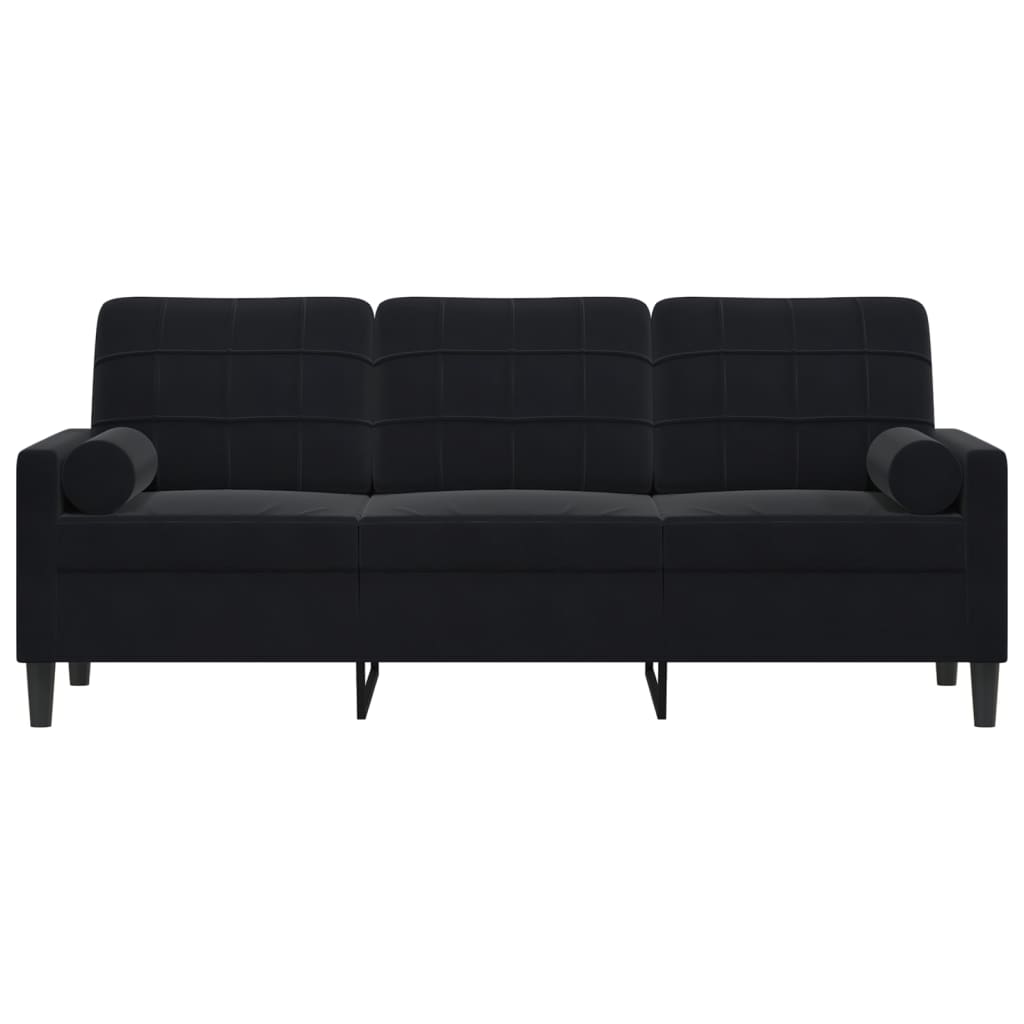 Canapé 3 places avec oreillers décoratifs noir 180 cm velours - XIOS