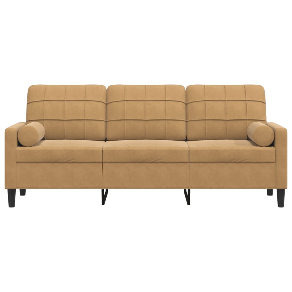 Canapé 3 places avec oreillers décoratifs marron 180 cm velours - XIOS