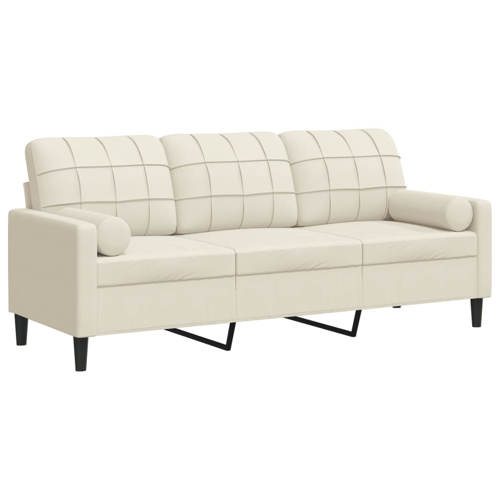 Canapé 3 places avec oreillers décoratifs crème 180 cm velours - XIOS