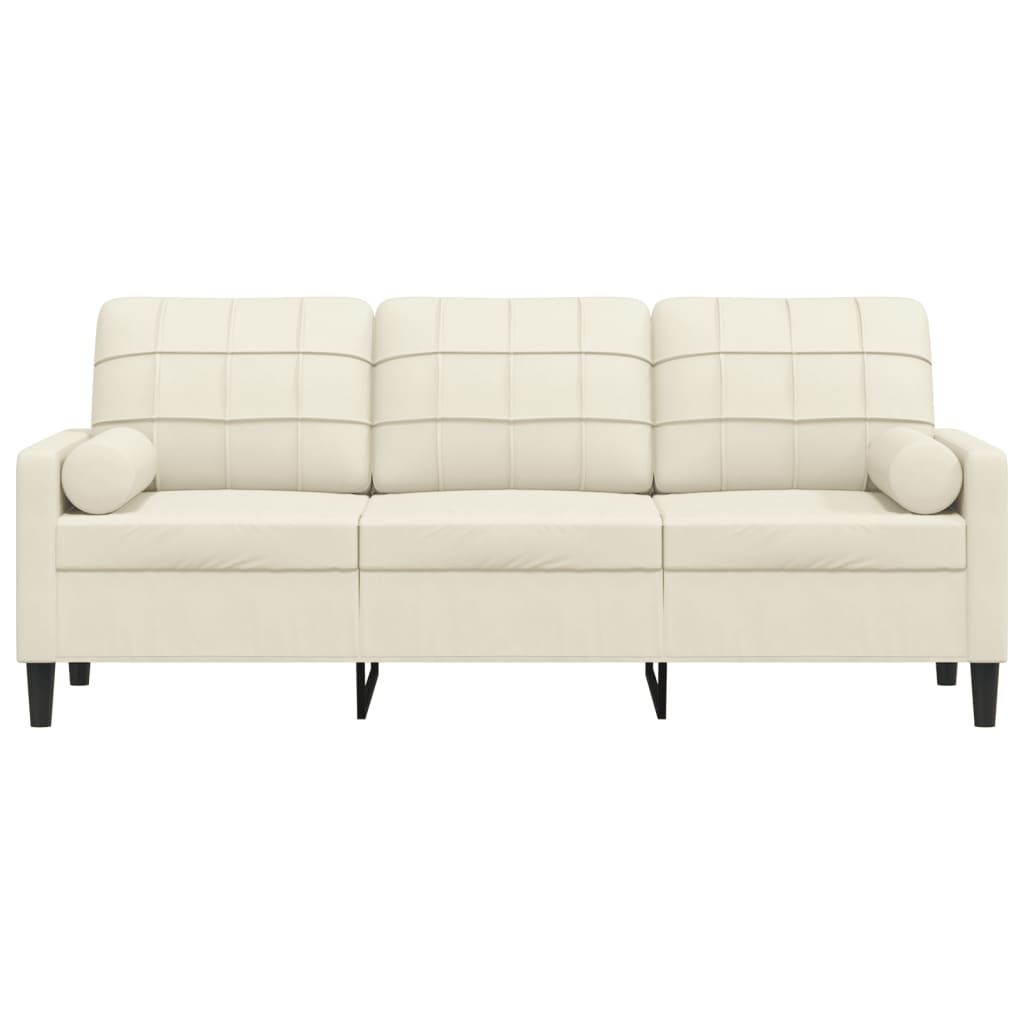 Canapé 3 places avec oreillers décoratifs crème 180 cm velours - XIOS