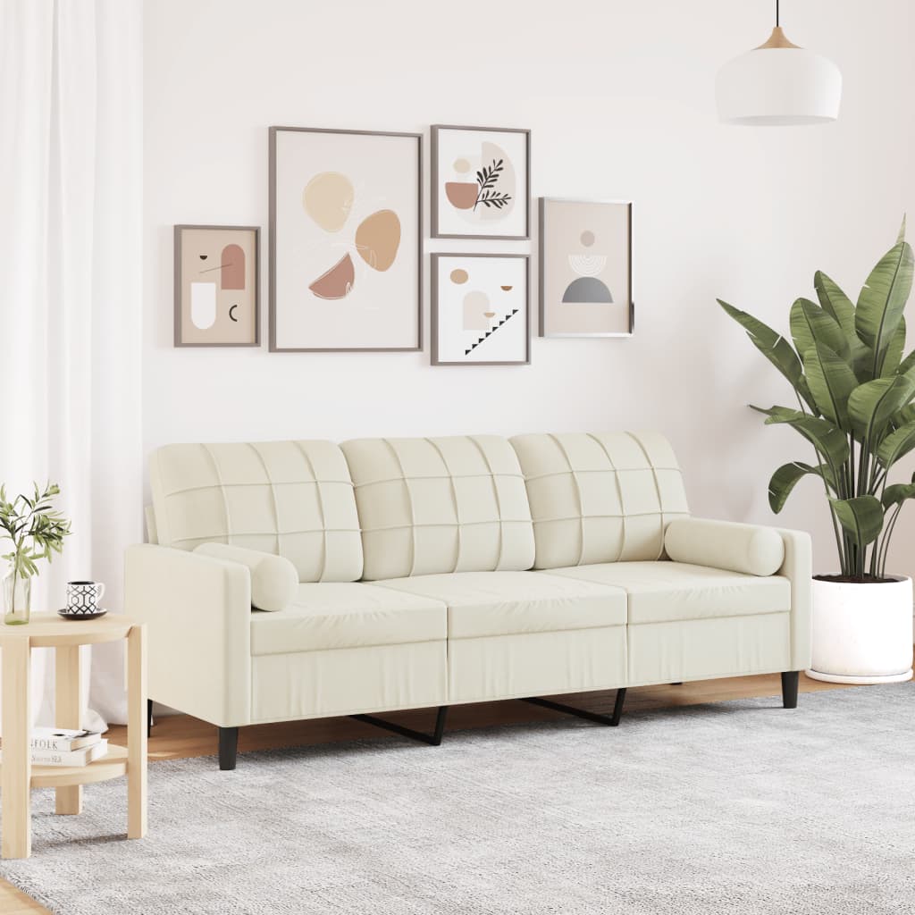 Canapé 3 places avec oreillers décoratifs crème 180 cm velours - XIOS