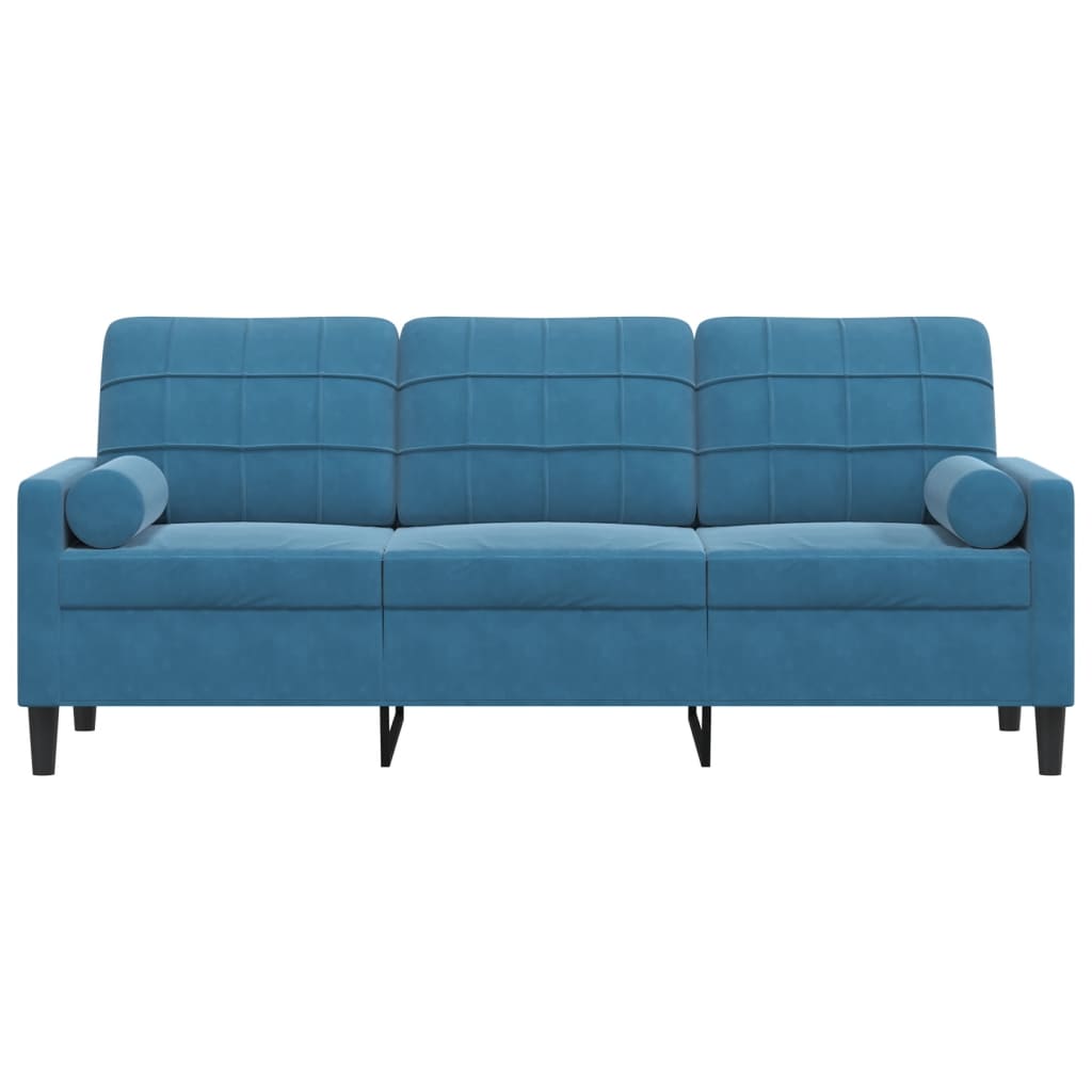 Canapé 3 places avec oreillers décoratifs bleu 180 cm velours - XIOS