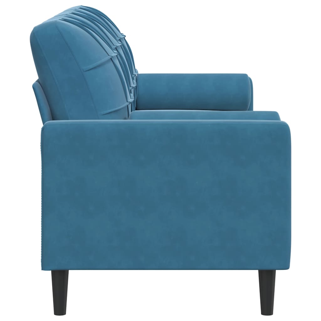 Canapé 3 places avec oreillers décoratifs bleu 180 cm velours - XIOS