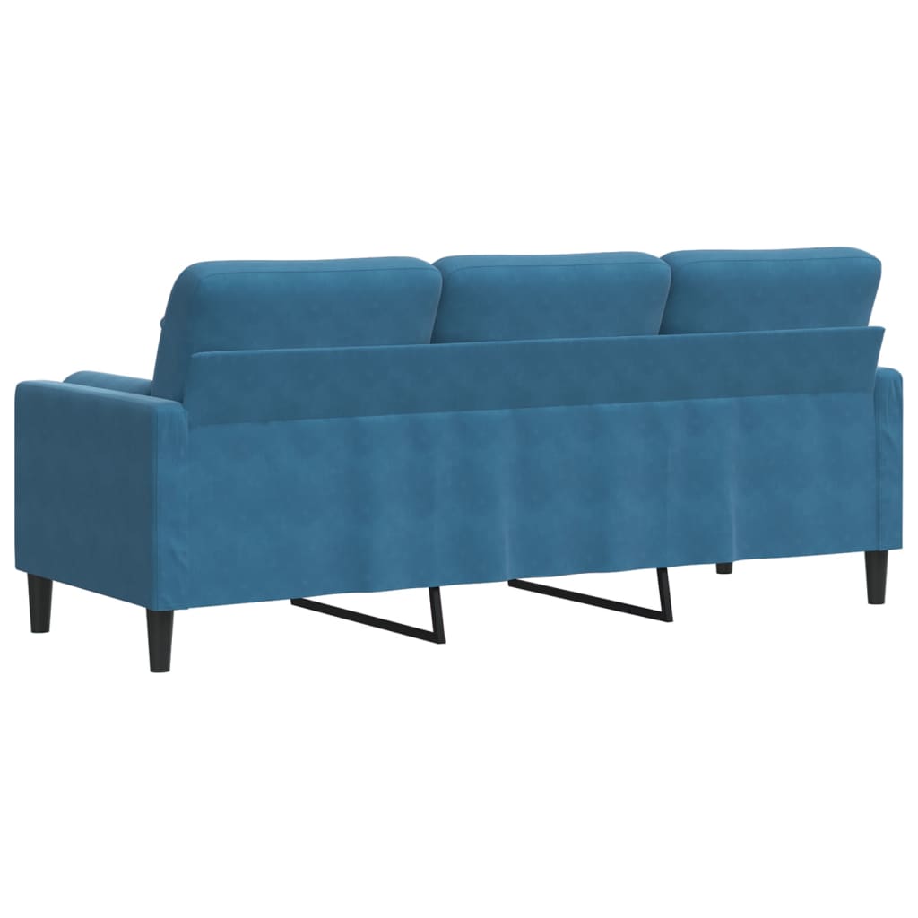 Canapé 3 places avec oreillers décoratifs bleu 180 cm velours - XIOS