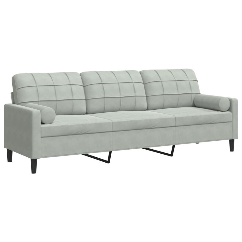 Canapé 3 places avec oreillers gris clair 210 cm velours - XIOS