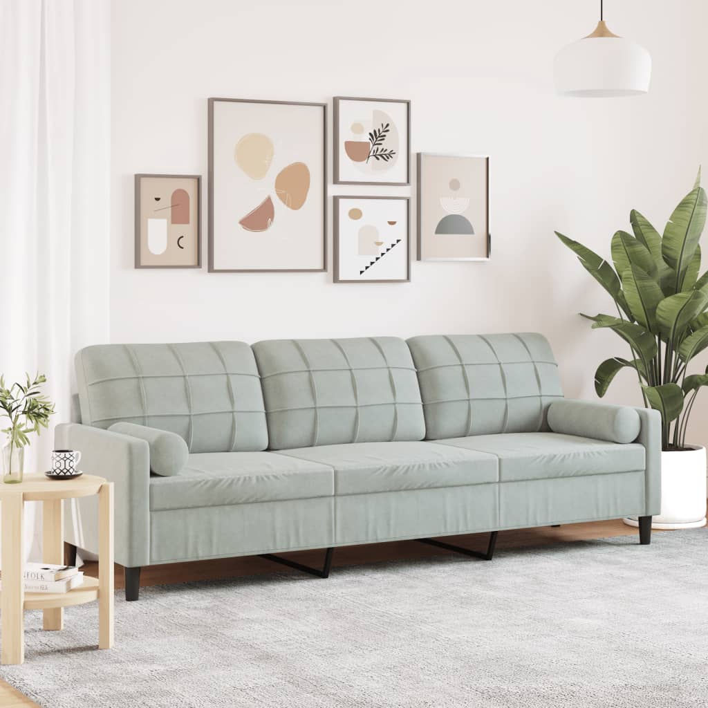 Canapé 3 places avec oreillers gris clair 210 cm velours - XIOS