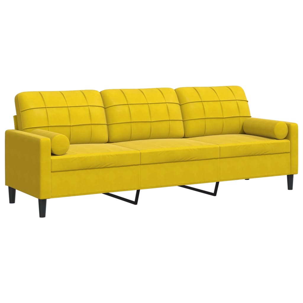 Canapé 3 places avec oreillers décoratifs jaune 210 cm velours - XIOS
