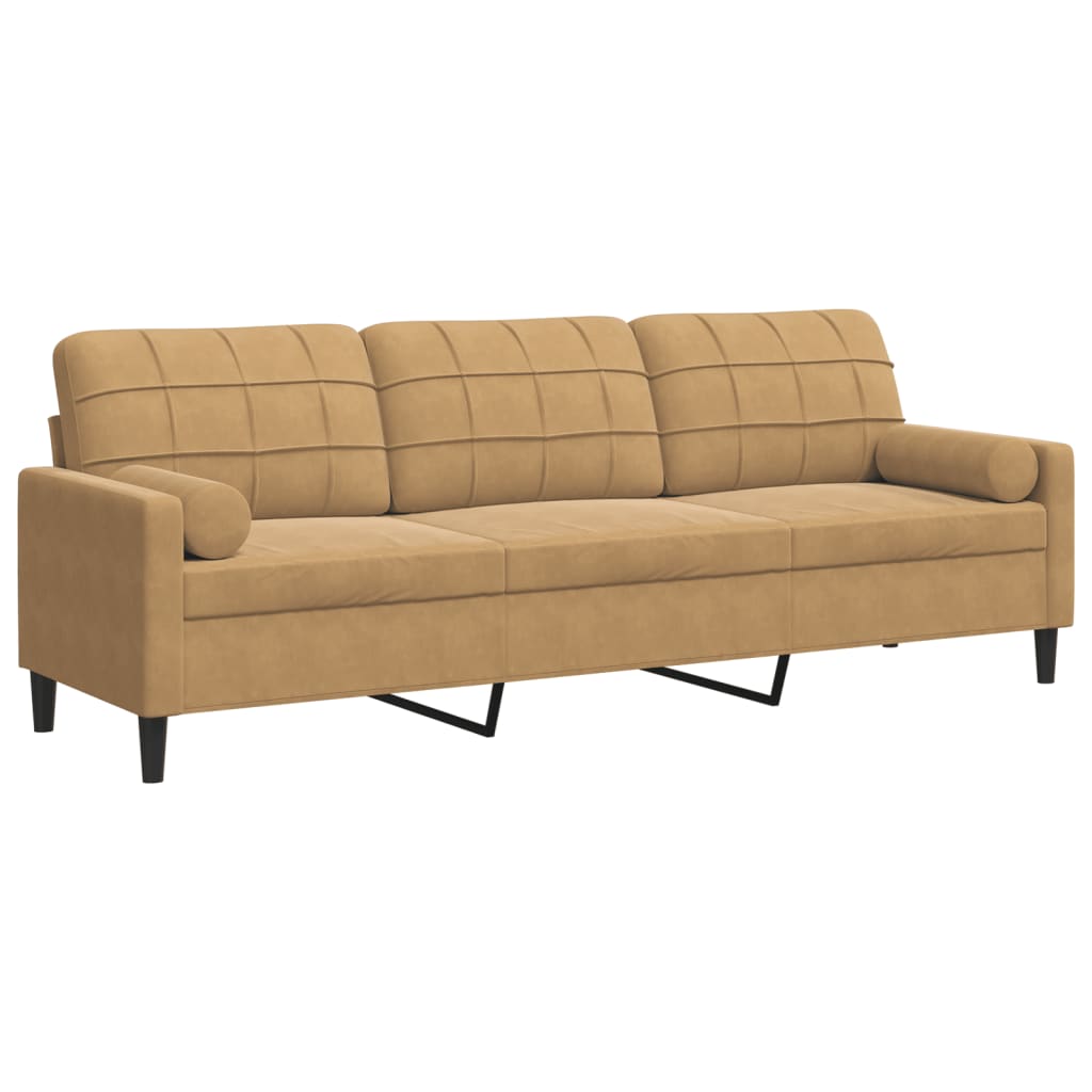 Canapé 3 places avec oreillers décoratifs marron 210 cm velours - XIOS