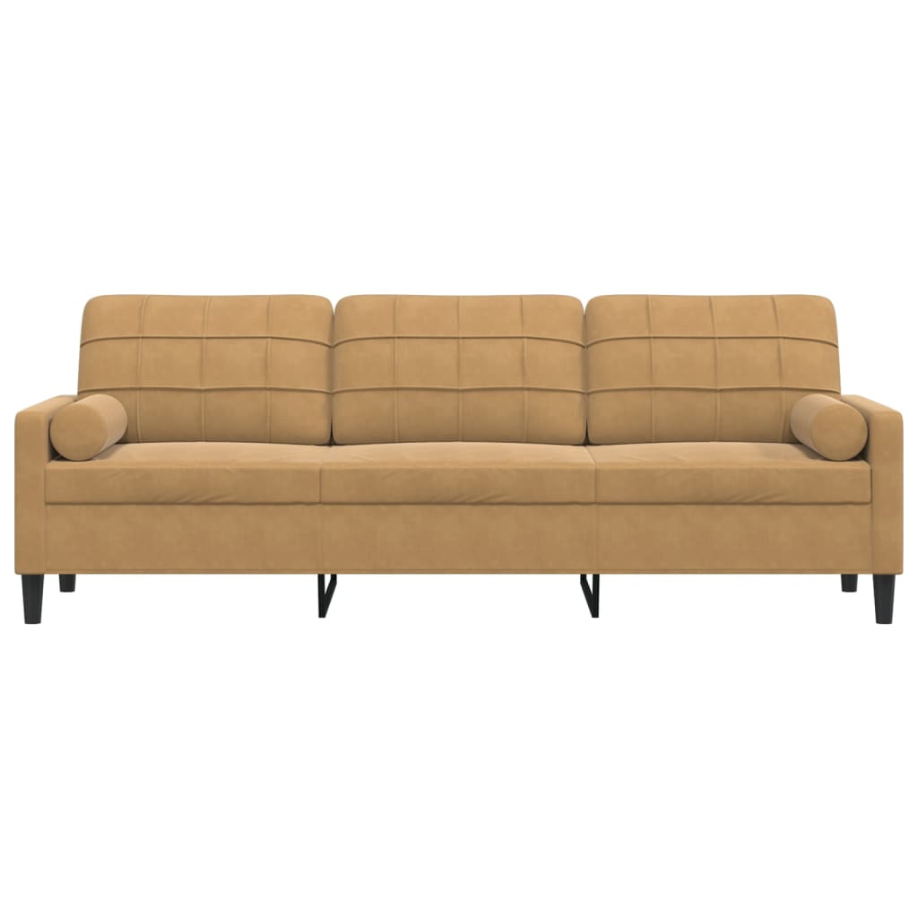 Canapé 3 places avec oreillers décoratifs marron 210 cm velours - XIOS