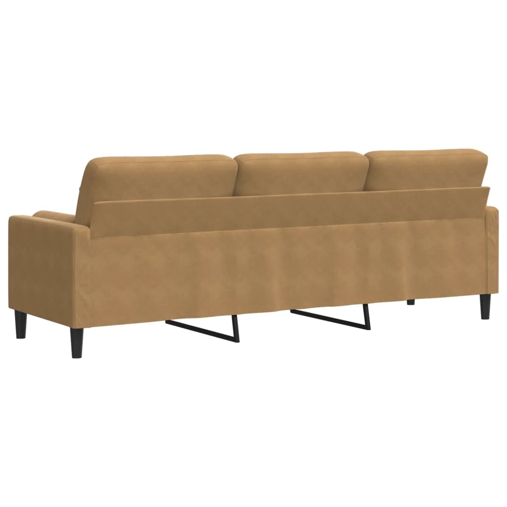 Canapé 3 places avec oreillers décoratifs marron 210 cm velours - XIOS
